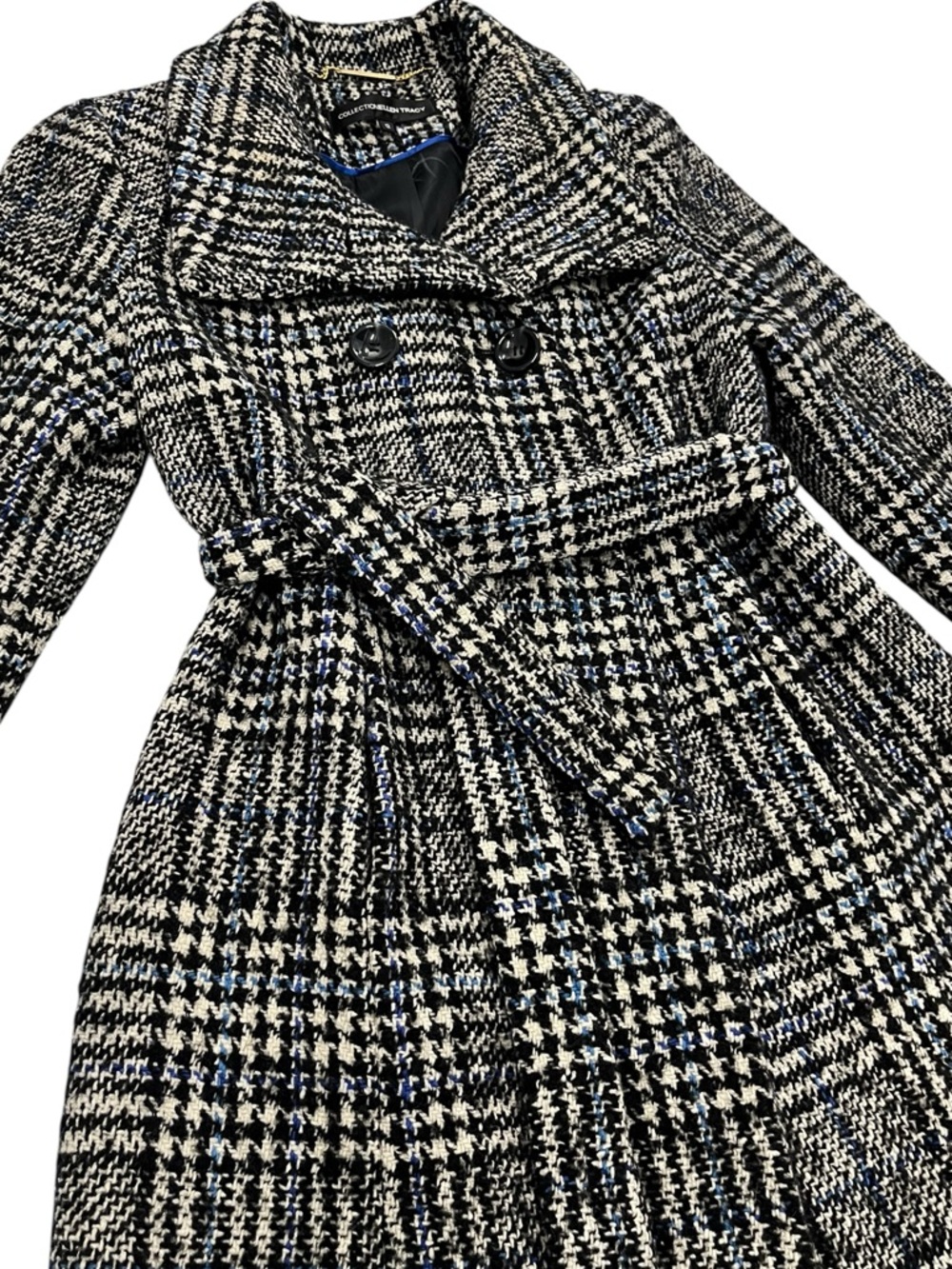 ELLEN TRACY COLLECTION Women’s Tweed Coat Boucle Wool Alpaca Belted Blue 12 - Picture 3 of 7